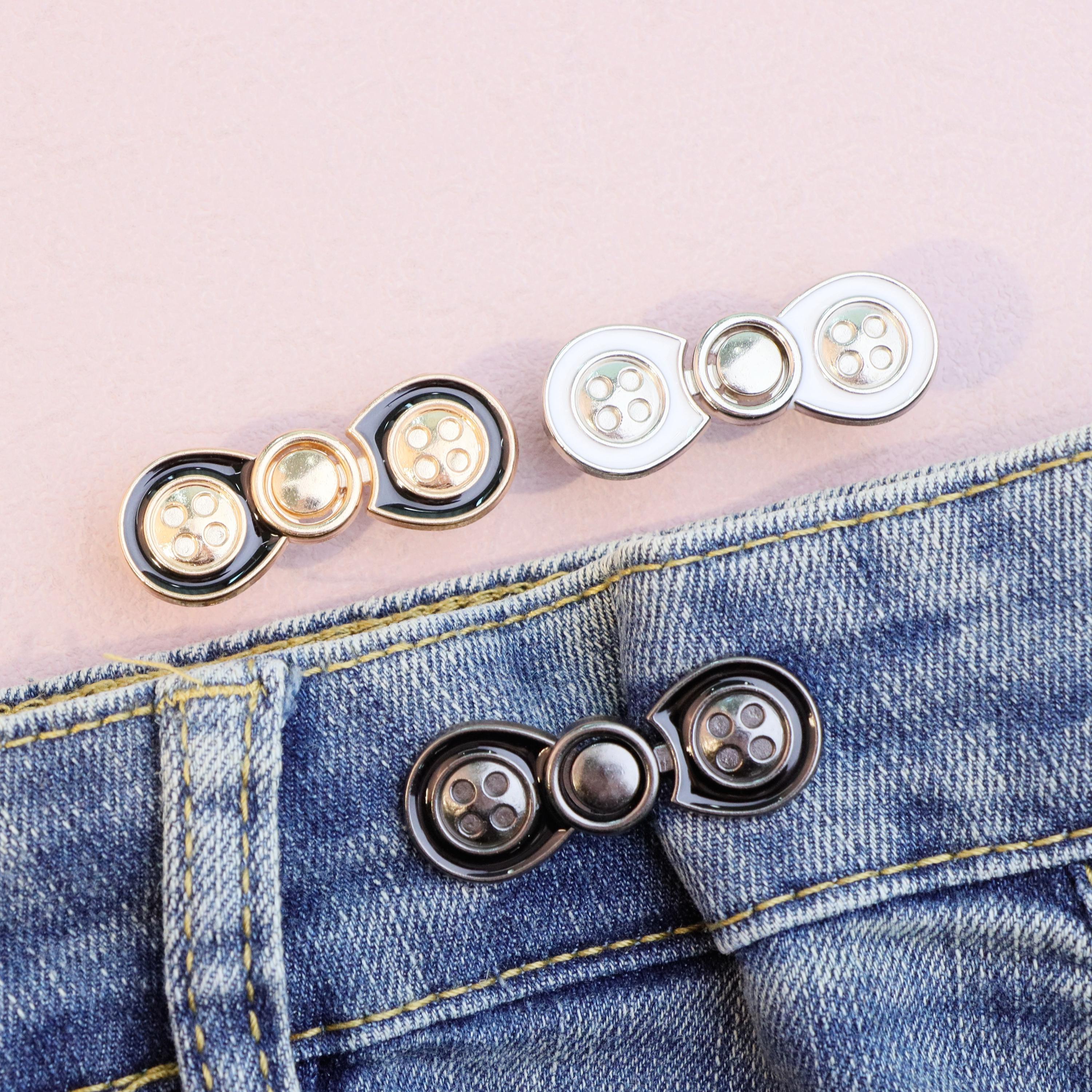 Adjustable Jeans Waist Tightener Buttons – No Sew Metal Hook, Reduce ...