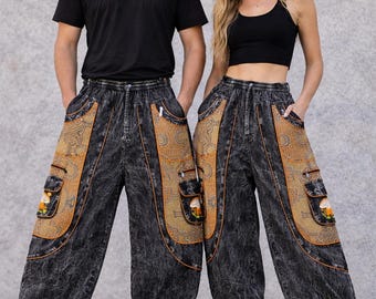 Pantalones holgados de algodón lavado a la piedra hechos a mano