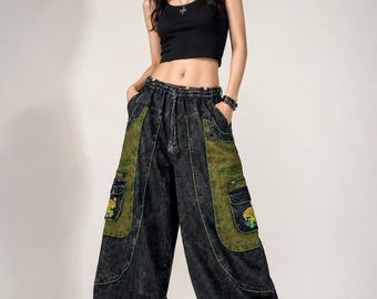 Stone Washed Baggy Harem Pants – Handmade Cotton Cargo Style
