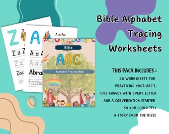 Bible Alphabet ABC tracing worksheet, Homeschool printable, Pre-K Handwriting Letter Tracing Practice, Preschool Learning, Bible, Alphabet