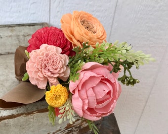 Deep Red Wood Flower Bouquet Sola Flower Wedding Bouquet
