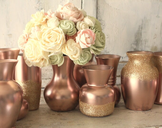 Rose Gold Vases Gold Wedding Decor Set of 12 Rose Gold Ombre Etsy