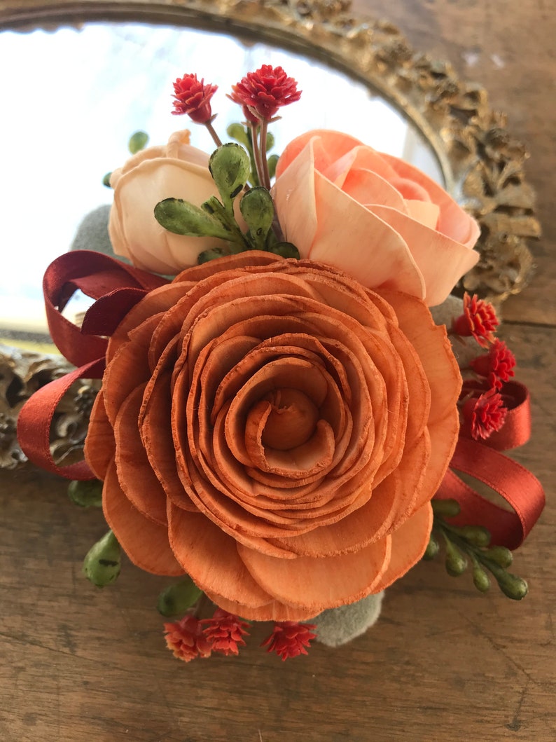Ginger Sola Wood Flower Wrist Corsage Copper Wedding Etsy