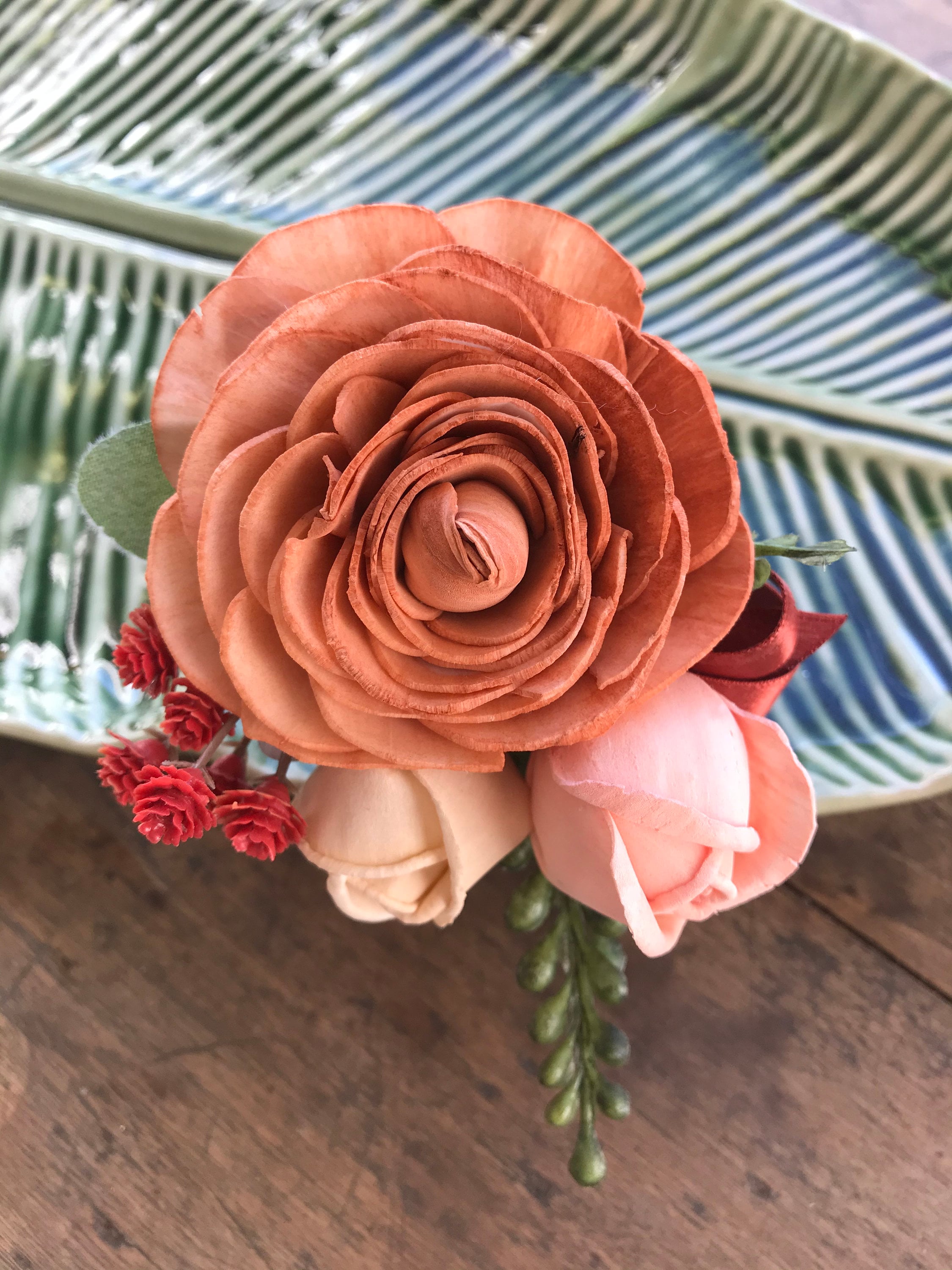 w.o.d.　F.L.O.W.E.R.S. Ginger~ Sola Wood Flower Pin on Corsage, Copper Wedding