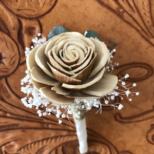 Wooden boutonniere, grooms flower, pin on sola wood flower, rose gold wedding flowers, groomsmen, ecoflower, wooden lapel flower, free ship image 4