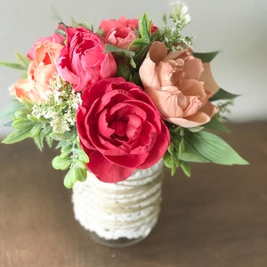 Peony bouquet, sola wood flowers, Mother&#39;s Day flowers, wooden flower bouquet in vase, birthday gift, bright spring centerpiece decor