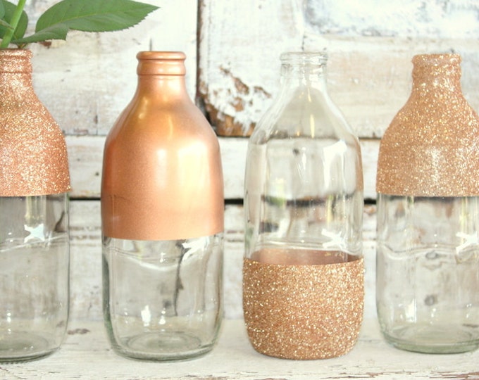 Rose Gold Vases Gold Wedding Decor Set of 6 Gold Glitter Etsy