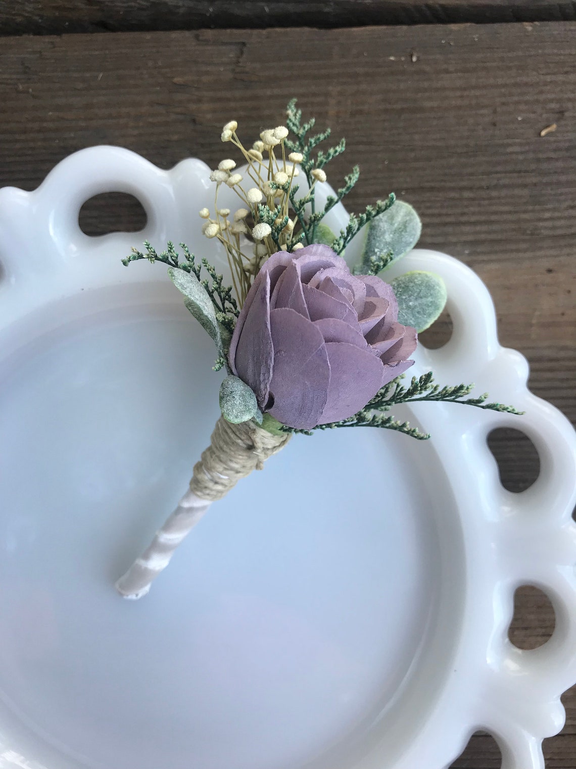 Sola Wood Flower Boutonniere Lilac Wood Flower Boutineer Pin Etsy