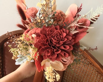 Fall wedding bouquet, READY TO SHIP, sola wood flower bouquet, wooden flowers, rust and peach elopement bouquet, dried flowers ~ Aurelia