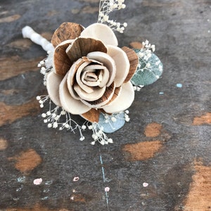 Wooden boutonniere, grooms flower, pin on sola wood flower, rose gold wedding flowers, groomsmen, ecoflower, wooden lapel flower, free ship image 3