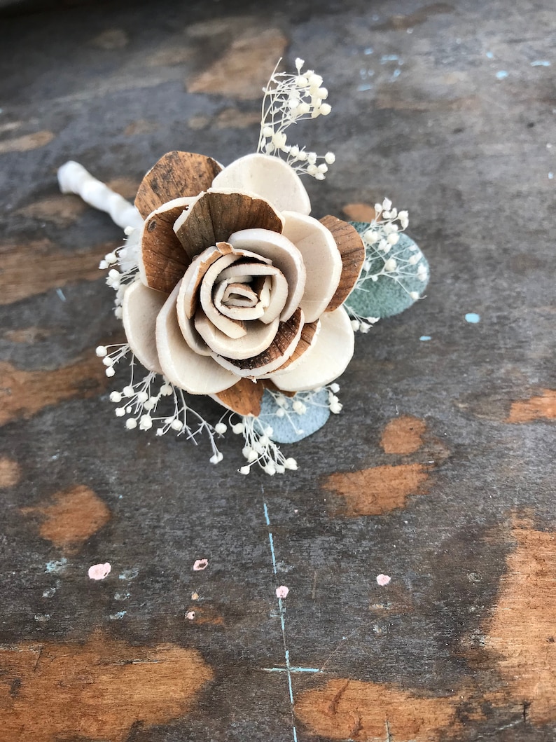 Wooden boutonniere, grooms flower, pin on sola wood flower, rose gold wedding flowers, groomsmen, ecoflower, wooden lapel flower, free ship image 3