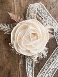 Wrist Corsage, the Calliope collection, sola wood flower corsage, boho wedding flowers, natural, ivory and lace, elopement