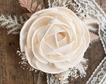 Wrist Corsage, the Calliope collection, sola wood flower corsage, boho wedding flowers, natural, ivory and lace, elopement