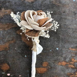 Wooden boutonniere, grooms flower, pin on sola wood flower, rose gold wedding flowers, groomsmen, ecoflower, wooden lapel flower, free ship image 7