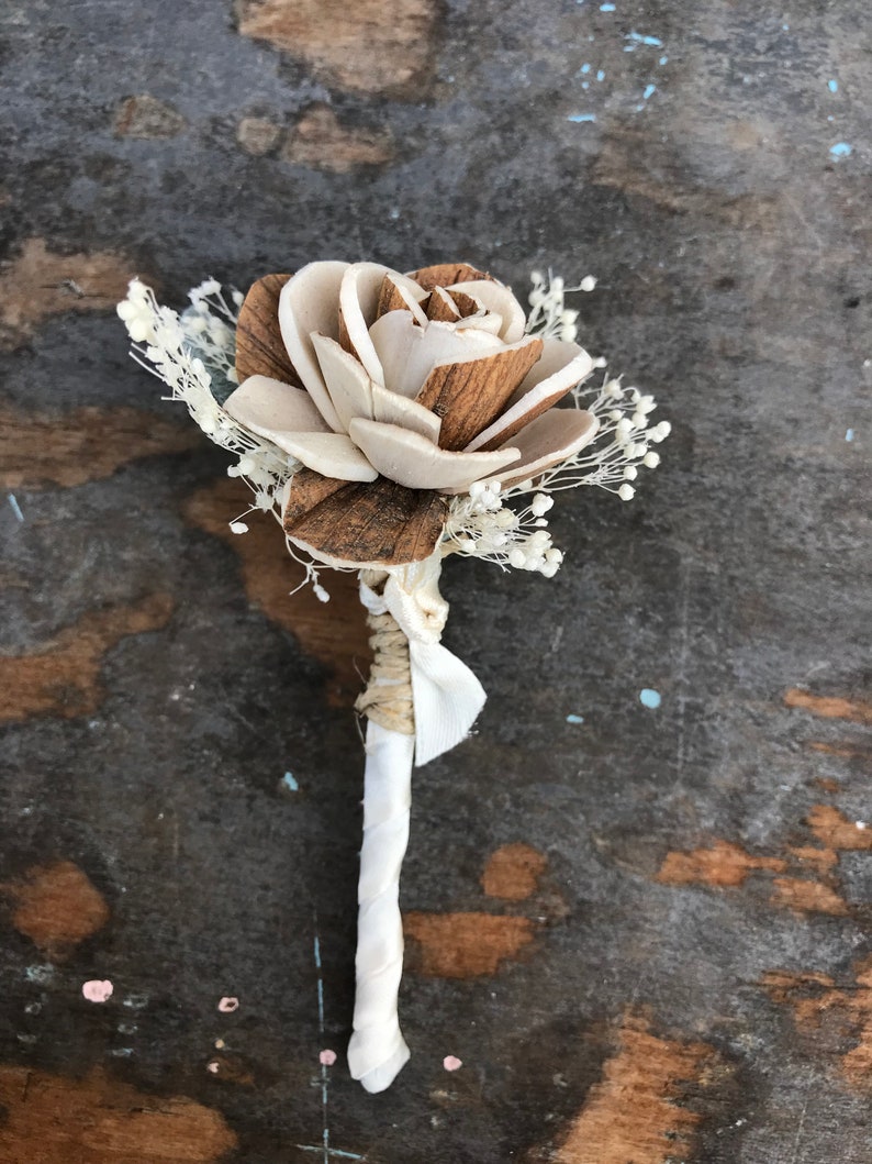 Wooden boutonniere, grooms flower, pin on sola wood flower, rose gold wedding flowers, groomsmen, ecoflower, wooden lapel flower, free ship image 7