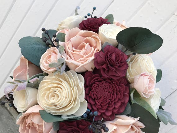 Sola Flower Bouquet, Burgundy Sola Wood Flower Wedding