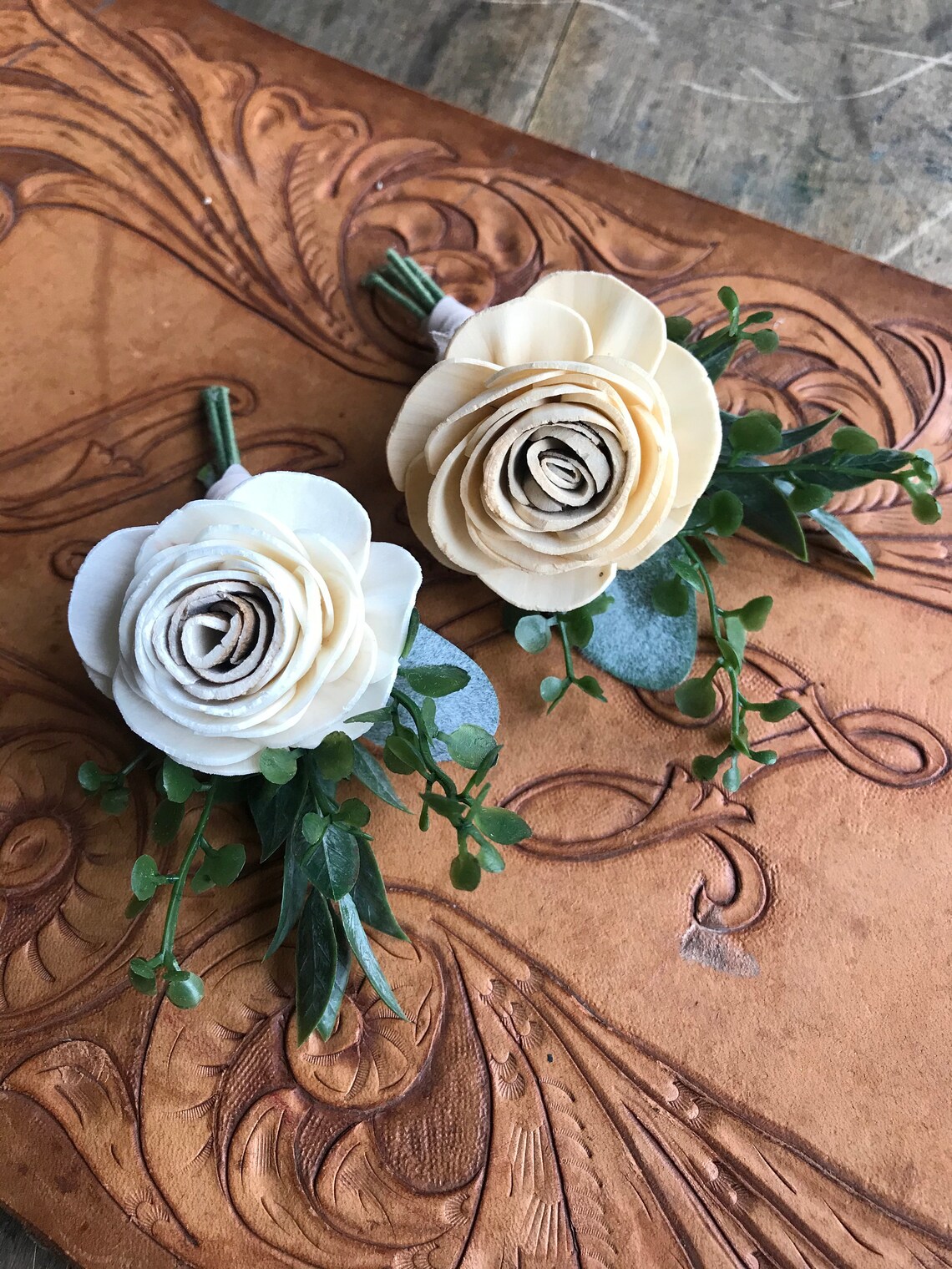 Sola Wood Flower Boutonniere Champagne Boutonniere Pin on Etsy