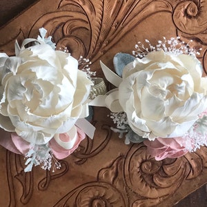 Blush pink corsage, ivory wrist corsage, sola wood flower, mothers corsage, wooden flower, prom flower, keepsake wedding flowers, pink peony image 4