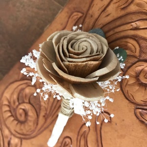 Wooden boutonniere, grooms flower, pin on sola wood flower, rose gold wedding flowers, groomsmen, ecoflower, wooden lapel flower, free ship image 2