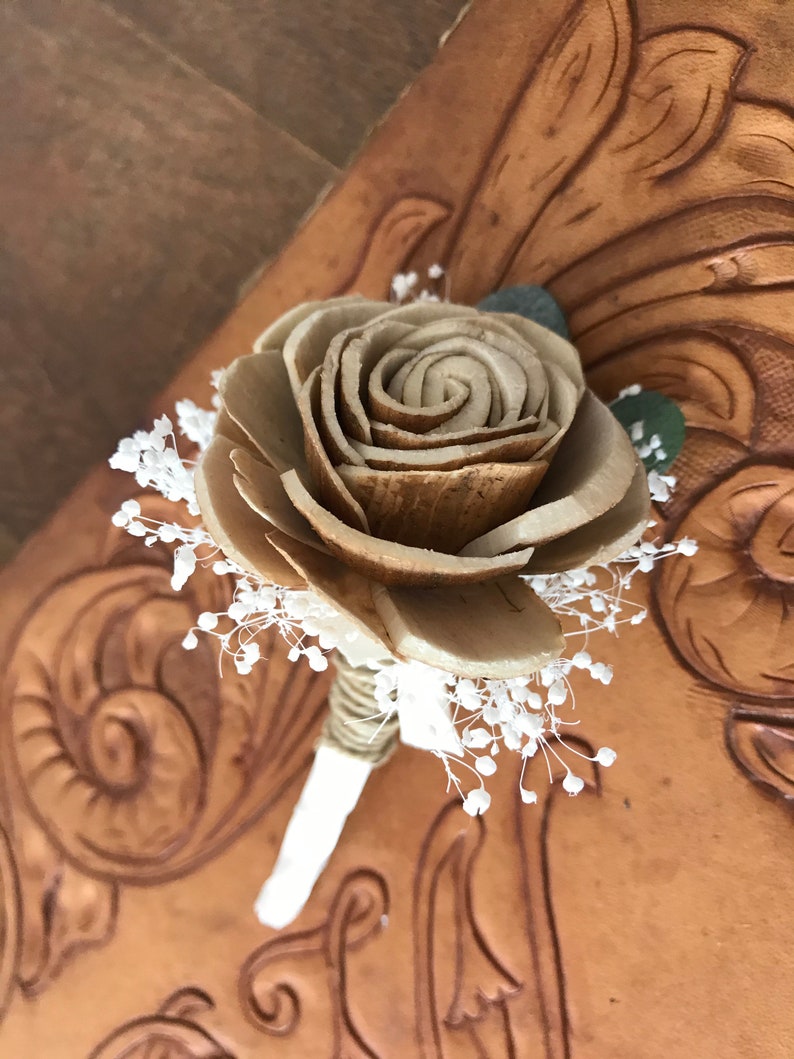 Wooden boutonniere, grooms flower, pin on sola wood flower, rose gold wedding flowers, groomsmen, ecoflower, wooden lapel flower, free ship image 2