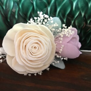 Sola flower boutonniere, READY TO SHIP, ivory grooms boutonniere, sola wood flower, lavender boutineer, lilac wedding flowers