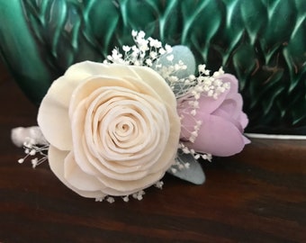 Sola flower boutonniere, READY TO SHIP, ivory grooms boutonniere, sola wood flower, lavender boutineer, lilac wedding flowers