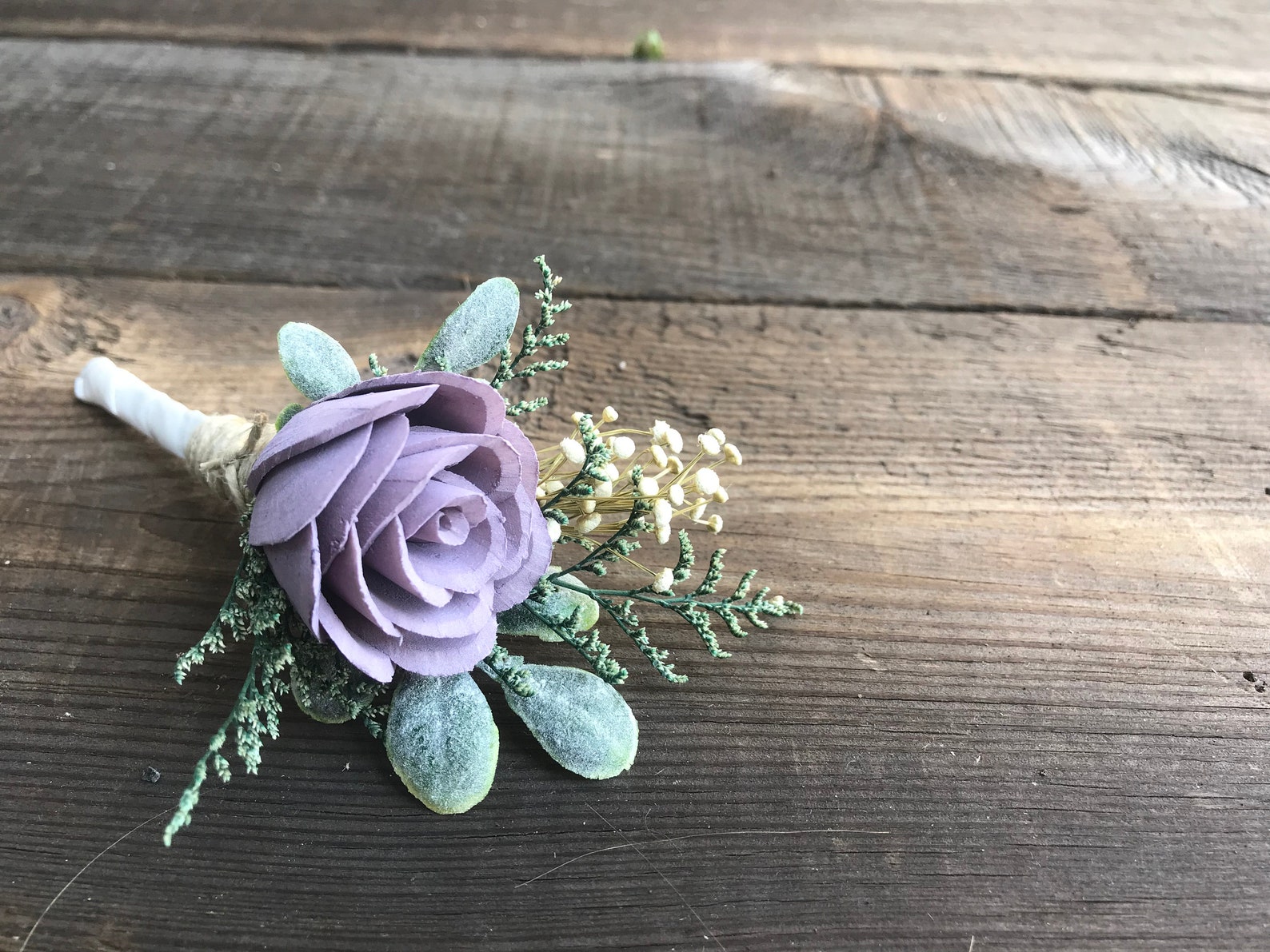 Sola Wood Flower Boutonniere Lilac Wood Flower Boutineer Pin Etsy