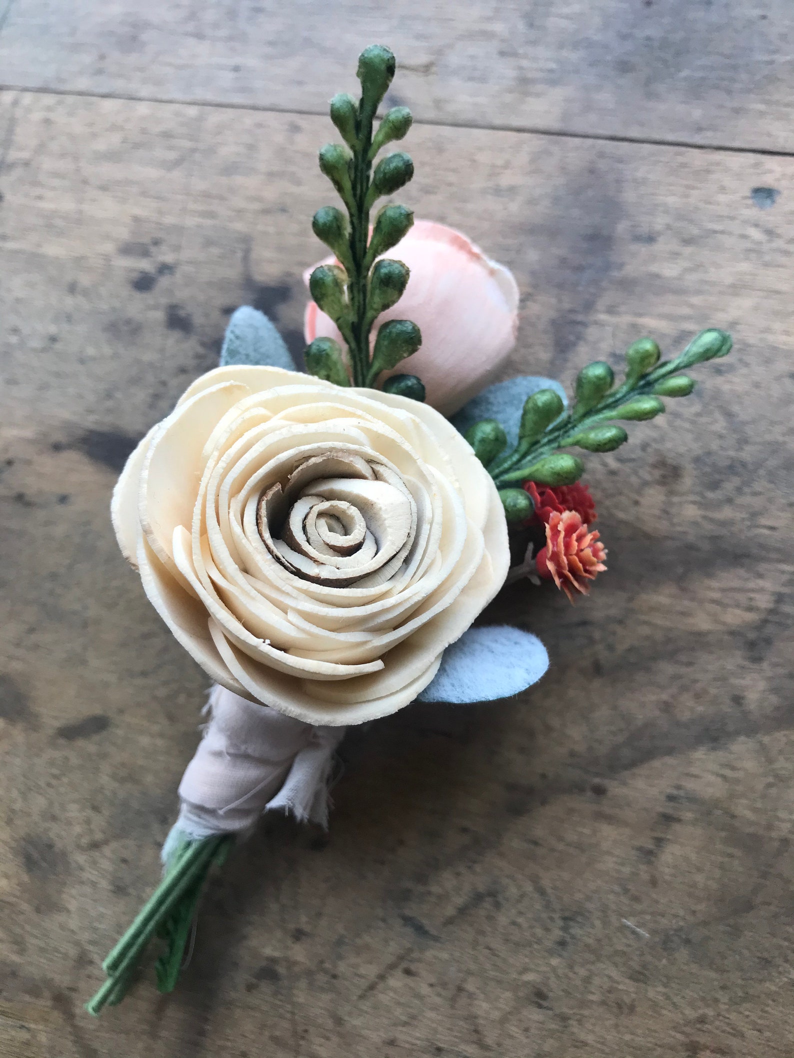 Ginger Sola Wood Flower Boutonniere Copper Boutonniere Pin Etsy