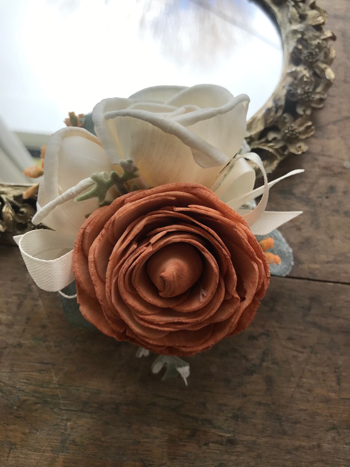 June Sola Wood Flower Wrist Corsage Copper Wedding Flowers Etsy