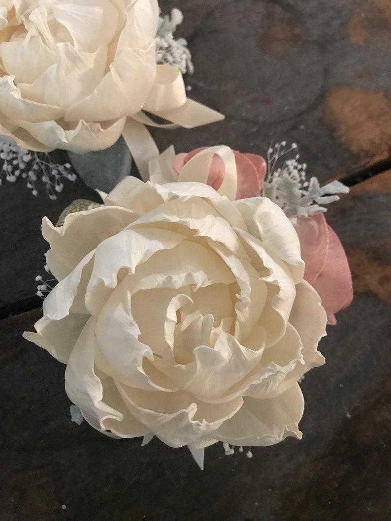 Blush pink corsage, ivory wrist corsage, sola wood flower, mothers corsage, wooden flower, prom flower, keepsake wedding flowers, pink peony image 8