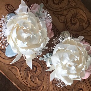 Blush pink corsage, ivory wrist corsage, sola wood flower, mothers corsage, wooden flower, prom flower, keepsake wedding flowers, pink peony image 7