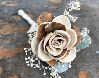 Wooden boutonniere, grooms flower, pin on sola wood flower, rose gold wedding flowers, groomsmen, ecoflower, wooden lapel flower, free ship