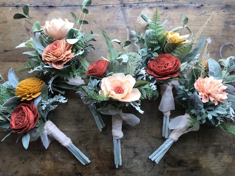 Jessie Copper wedding flowers, sola wood flowers, rust wooden flowers, READY TO SHIP, sienna , boho bouquet, anemone wedding bouquet image 1