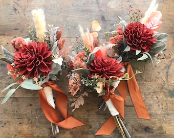 Dried flower bouquet, fall wedding flowers, sola wood flower bouquet, wooden flowers, rust and peach elopement bouquet ~ Aurelia bouquet