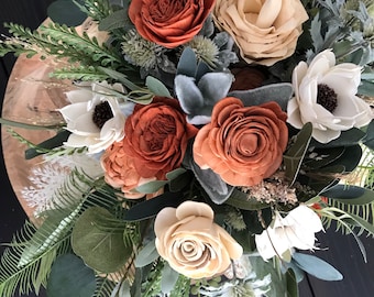 Ava~ Copper bridal bouquet, sola wood flowers, fall wedding flowers,  wooden flowers, copper and rust, boho bridal bouquet, wedding flowers