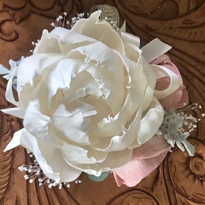 Blush pink corsage, ivory wrist corsage, sola wood flower, mothers corsage, wooden flower, prom flower, keepsake wedding flowers, pink peony image 3