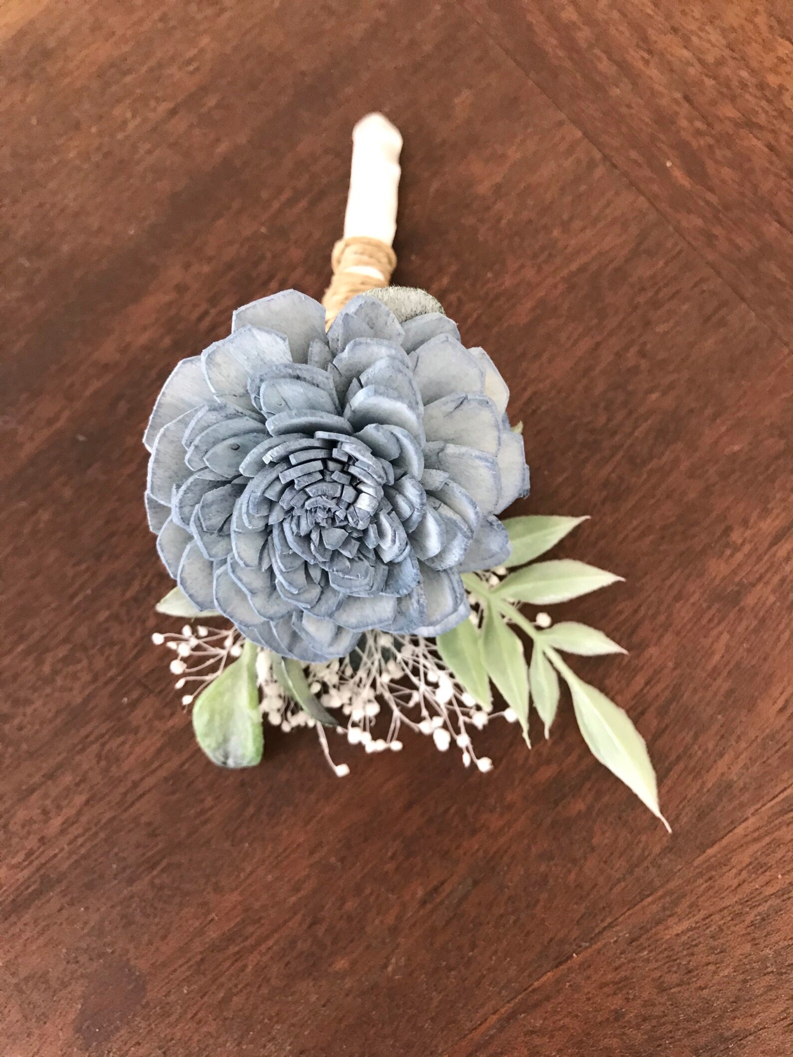 Sola Wood Flower Boutonniere Dusty Blue Wood Flower Etsy