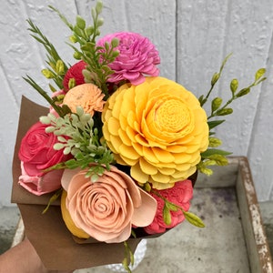 Wood flower bouquet, sola wood flower centerpiece, home decor, zinnia bouquet, housewarming gift, wooden flower bouquet image 2