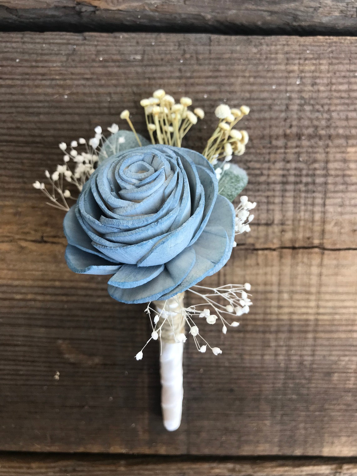 Sola Wood Flower Boutonniere Dusty Blue Wood Flower Etsy
