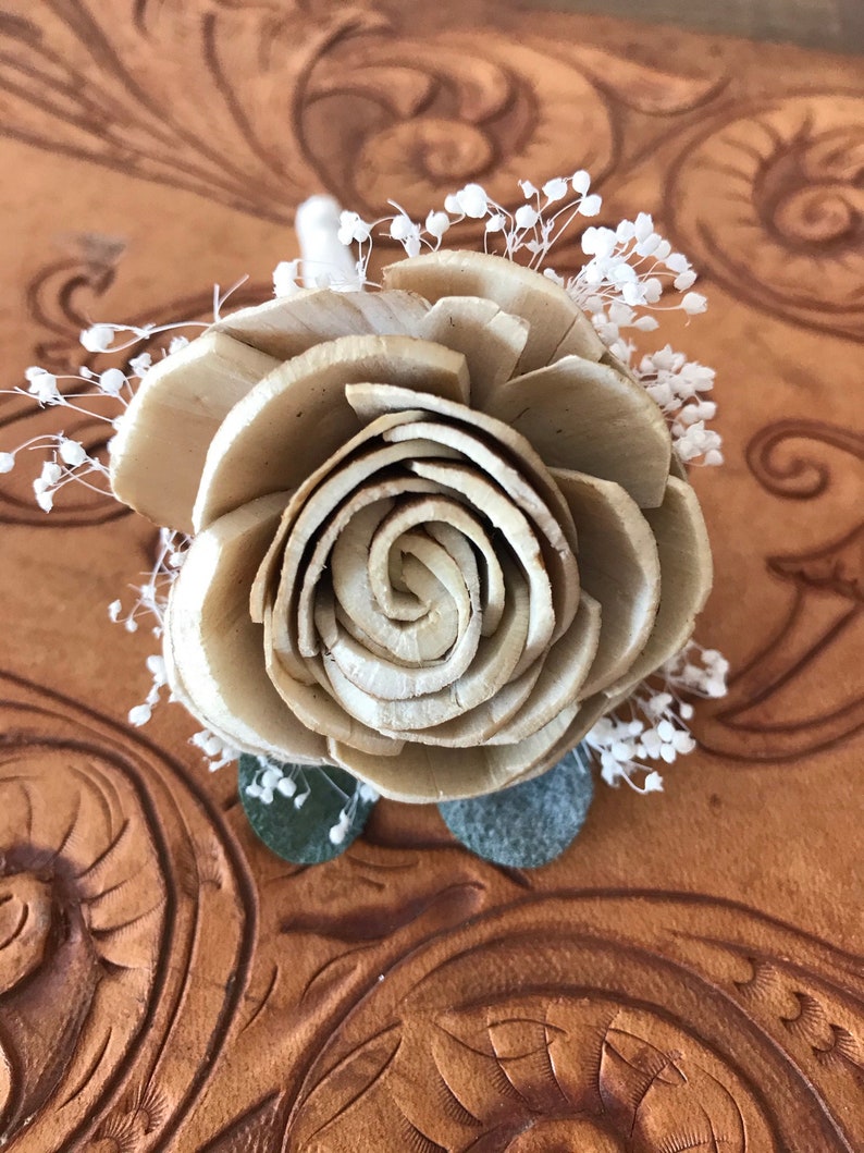 Wooden boutonniere, grooms flower, pin on sola wood flower, rose gold wedding flowers, groomsmen, ecoflower, wooden lapel flower, free ship image 6