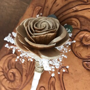 Wooden boutonniere, grooms flower, pin on sola wood flower, rose gold wedding flowers, groomsmen, ecoflower, wooden lapel flower, free ship image 8