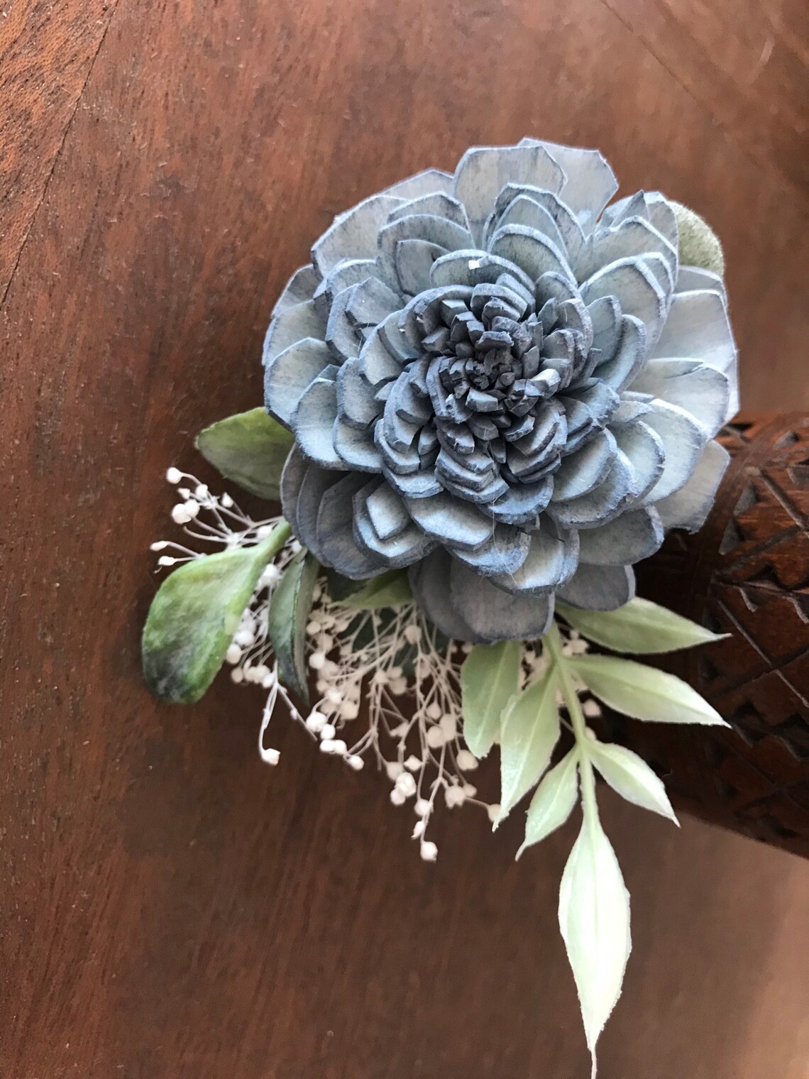 Sola Wood Flower Boutonniere Dusty Blue Wood Flower Etsy