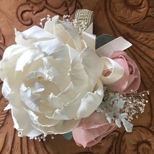 Blush pink corsage, ivory wrist corsage, sola wood flower, mothers corsage, wooden flower, prom flower, keepsake wedding flowers, pink peony image 6