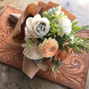 Wood flower bouquet, sola wood flower centerpiece, home decor, zinnia bouquet, birthday gift, wooden flowers, copper, rust and peach