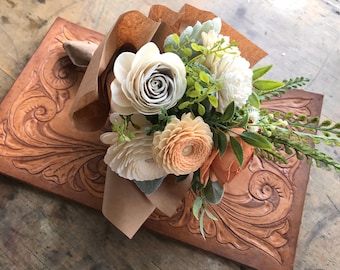 Wood flower bouquet, sola wood flower centerpiece, home decor, zinnia bouquet, birthday gift, wooden flowers, copper, rust and peach