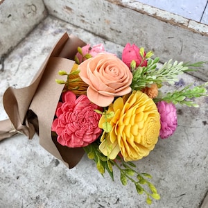 Wood flower bouquet, sola wood flower centerpiece, home decor, zinnia bouquet, housewarming gift, wooden flower bouquet image 4