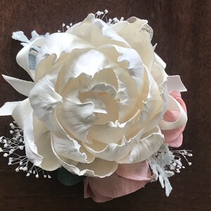 Blush pink corsage, ivory wrist corsage, sola wood flower, mothers corsage, wooden flower, prom flower, keepsake wedding flowers, pink peony image 5