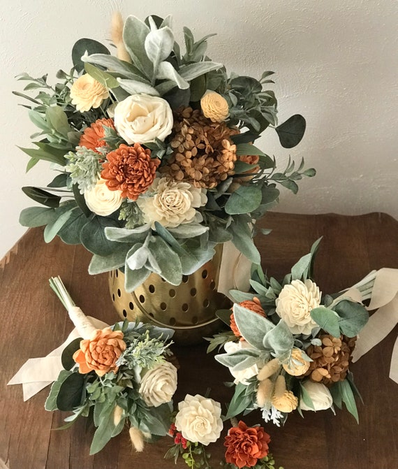 Opal Copper wedding flowers sola wood flowers rust wooden