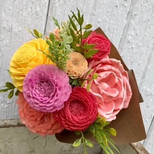 Wood flower bouquet, sola wood flower centerpiece, home decor, zinnia bouquet, housewarming gift, wooden flower bouquet image 6