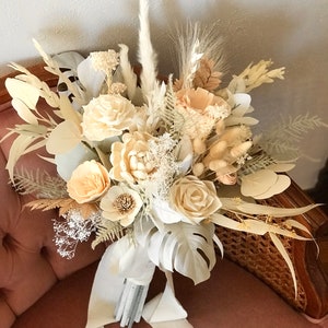 Boho wedding bouquet, the Calliope collection, READY TO SHIP, sola wood flower bouquet, all ivory, naturals, neutral bouquet, elopement